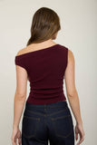 Asymmetric Boat Neck Fitted Knit Top