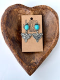 Western Oval Stone Concho Boot Stitch Post Drop Earrings