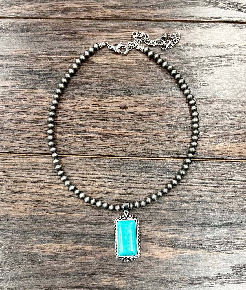 16" Beaded Turquoise Necklace