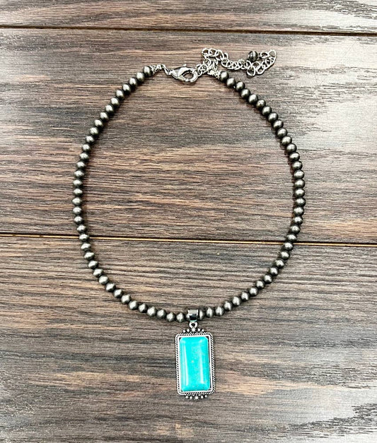 16" Beaded Turquoise Necklace