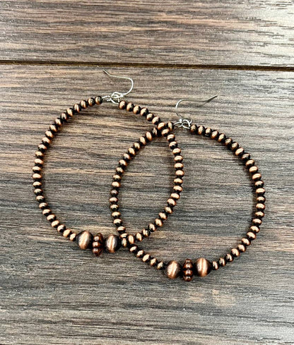 2.5" Copper Western Bead Hoop Earrings