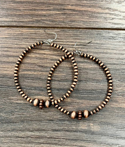 2.5" Copper Western Bead Hoop Earrings