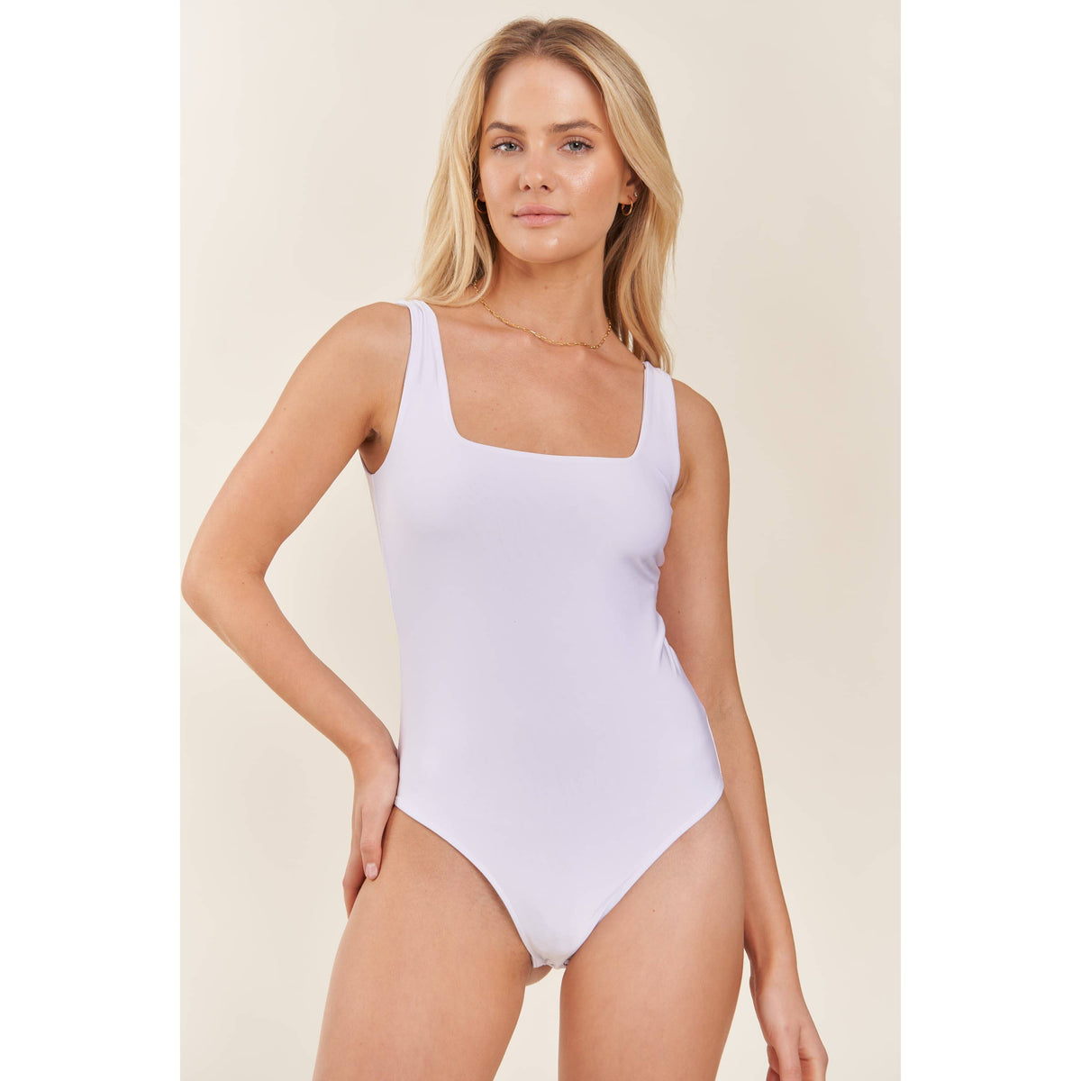 Double Layer Matte Sleeveless Square Neck Bodysuit
