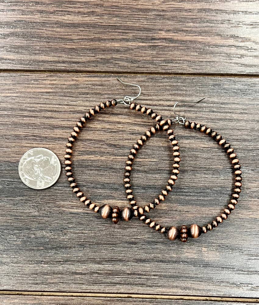 2.5" Copper Western Bead Hoop Earrings