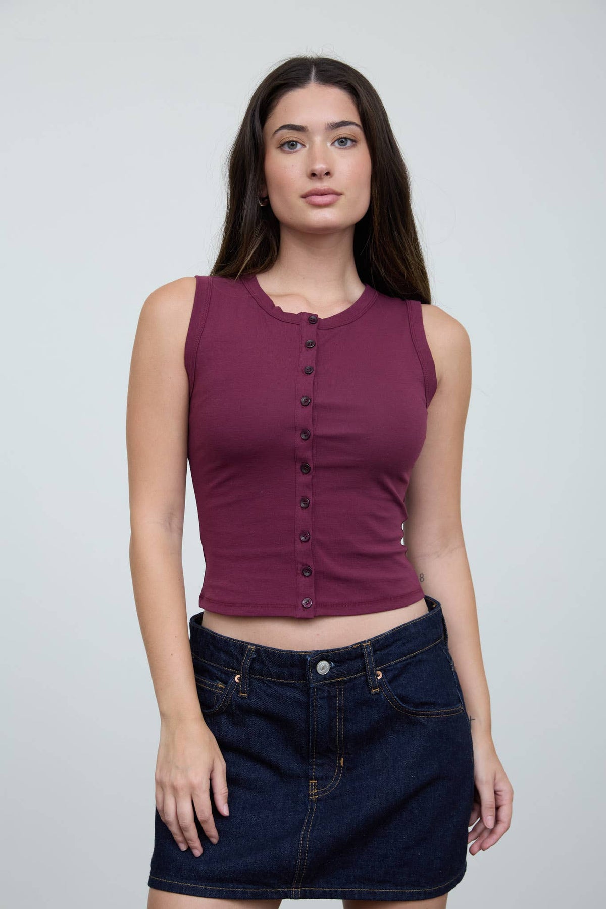 Sleeveless Button Down Knit Top