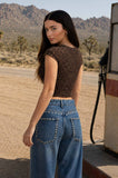 Leopard Print Short Sleeve Cropped Top