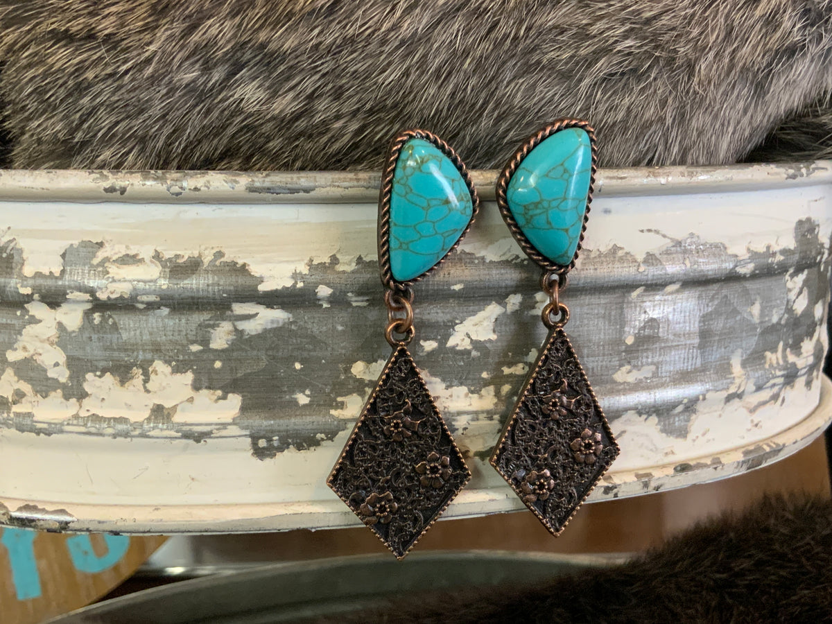 Stone Rhombus Drop Earring
